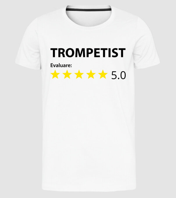 trompetist evaluare model alb pe tricou