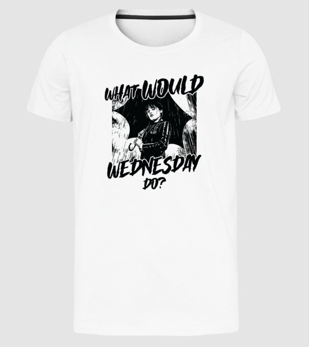 What would Wednesday do model alb pe tricou