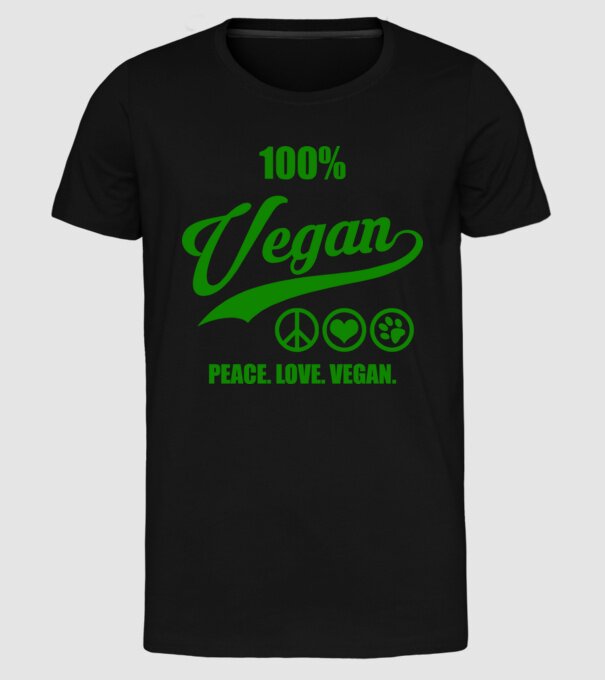 100% vegan model negru pe tricou