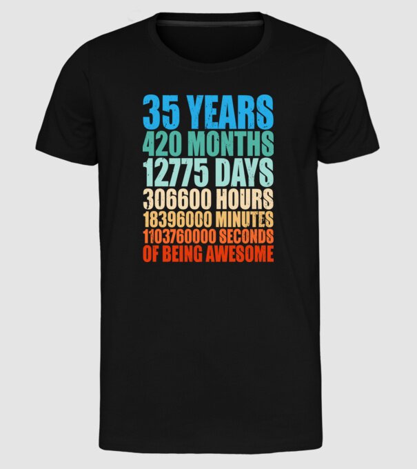 35 years of being awesome model negru pe tricou