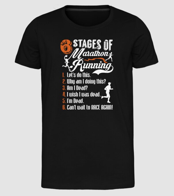 6 stages of marathon model negru pe tricou