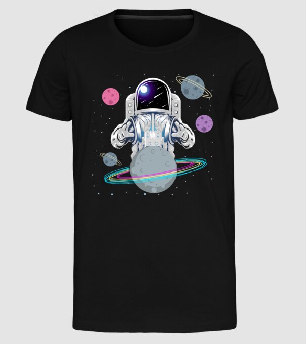 Astronaut planets model negru pe tricou