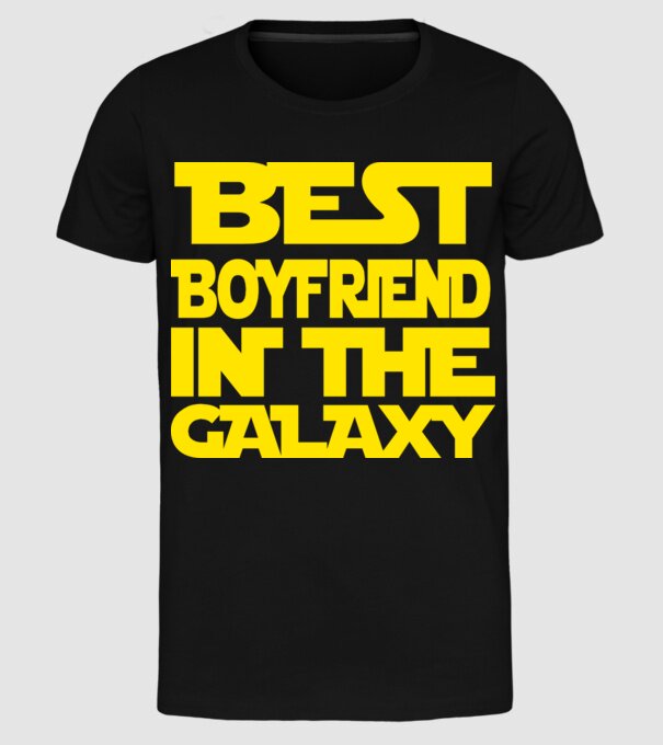 best boyfriend in the galaxy model negru pe tricou