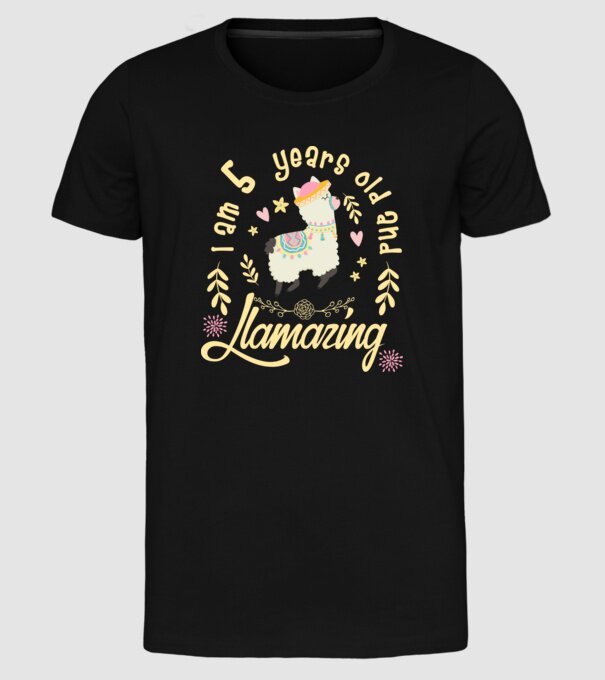 Birthday Llamazing 5 years old model negru pe tricou