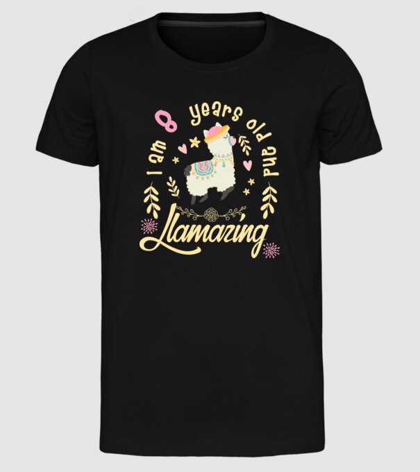 Birthday Llamazing 8 years old model negru pe tricou