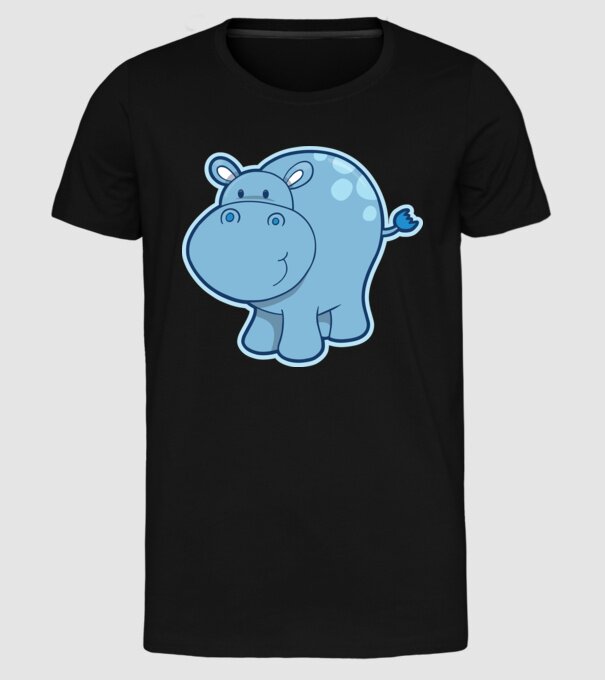 Cartoon hippo model negru pe tricou