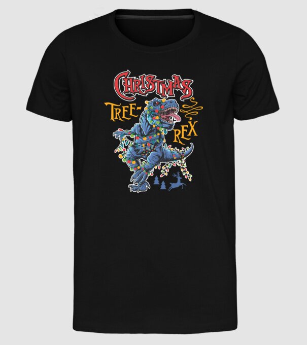 Christmas tree rex model negru pe tricou