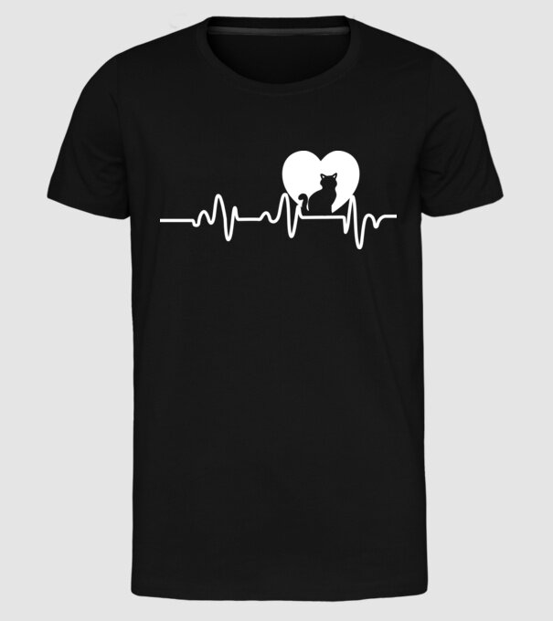 pisică heartbeat model negru pe tricou