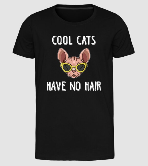 cool cats have no hair model negru pe tricou