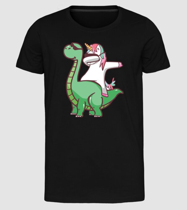 Dinozaur dabunicorn model negru pe tricou