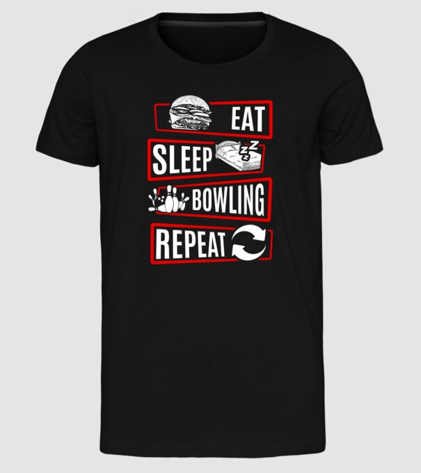 Eat sleep bowling repeat model negru pe tricou