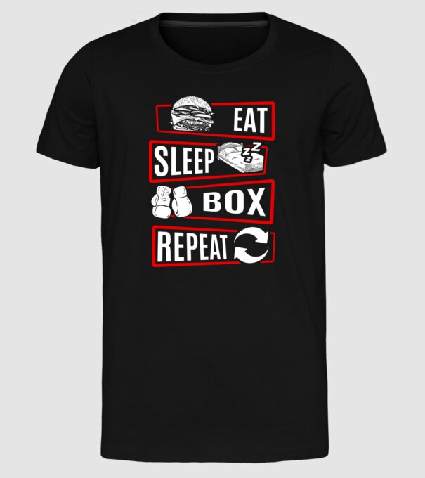 Eat sleep box repeat model negru pe tricou