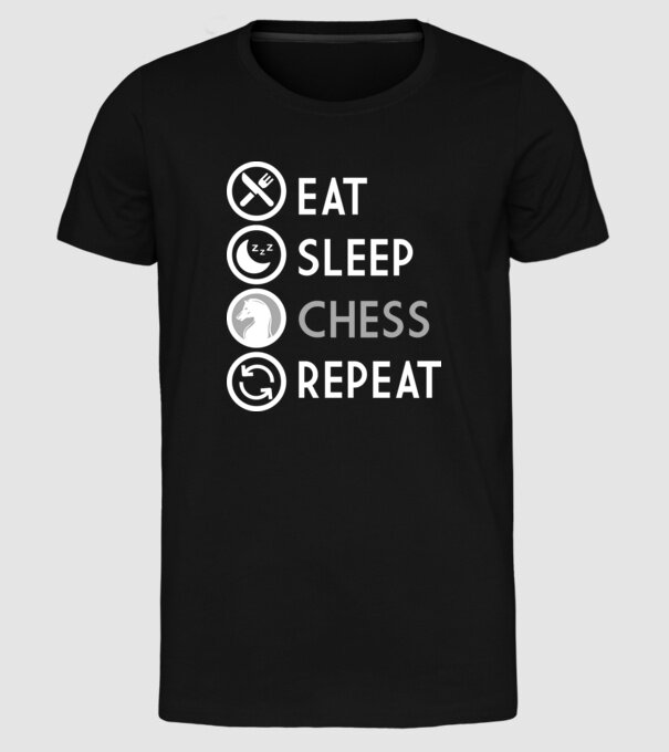 eat sleep chess model negru pe tricou