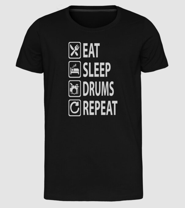 Eat Sleep Drum Repeat model negru pe tricou