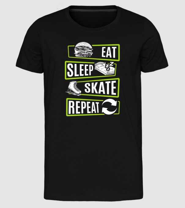 Eat sleep repeat patinaj V2 model negru pe tricou