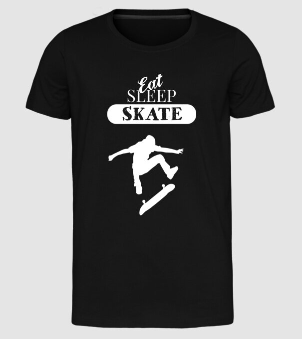 Eat sleep skate man model negru pe tricou