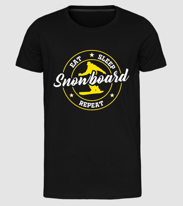 eat sleep snowboard model negru pe tricou