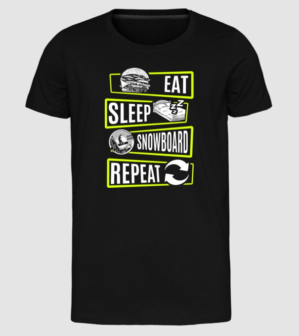 Eat sleep SNOWBOARD repeat V2 model negru pe tricou