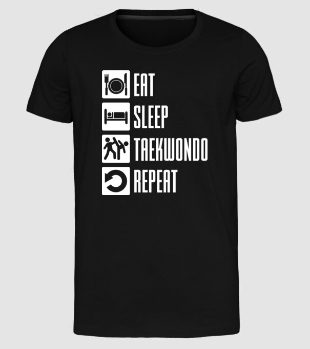 Eat sleep taekwondo model negru pe tricou