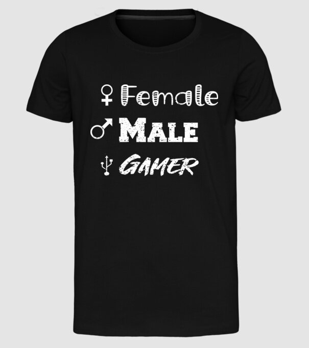 Female Male Gamer model negru pe tricou