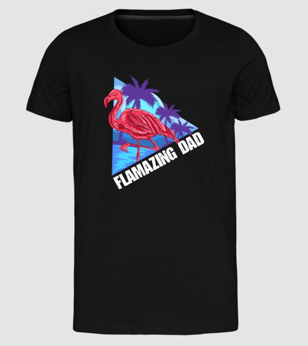 Flamingo dad model negru pe tricou