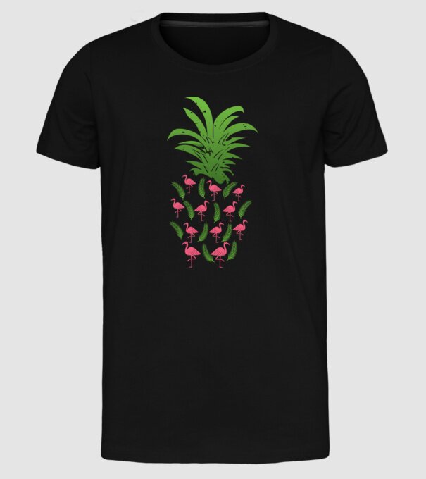 Flamingo ananas model negru pe tricou