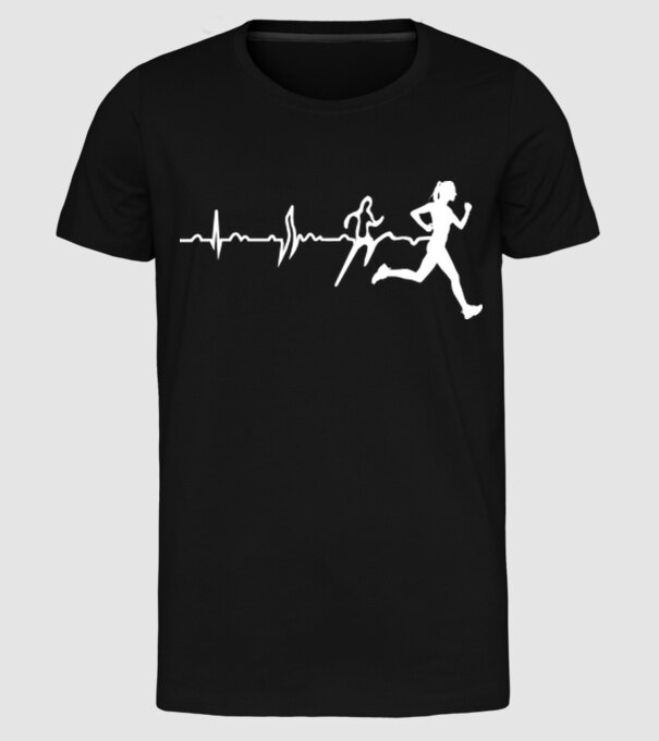 femeie alergătoare ecg model negru pe tricou