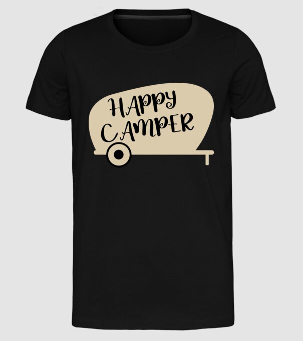 Happy camper text model negru pe tricou
