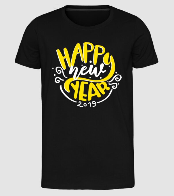 Happy new 2019 model negru pe tricou