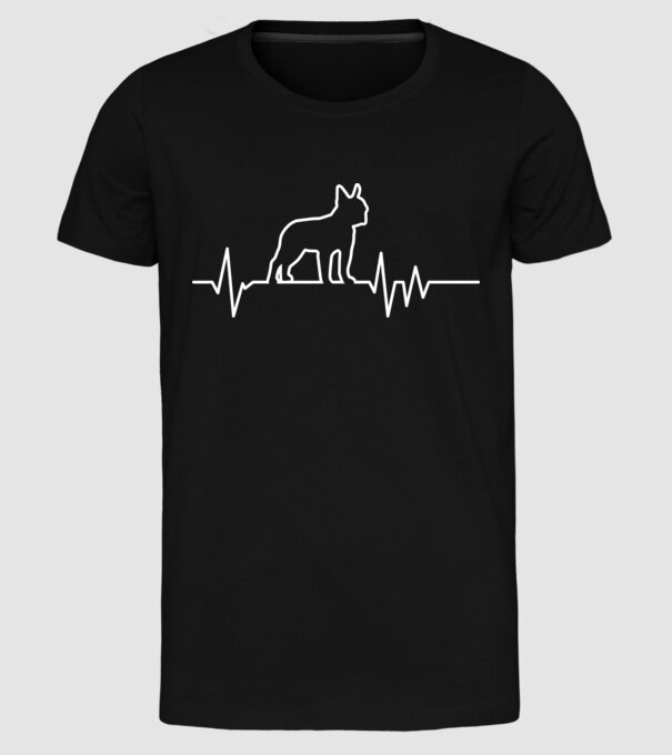 Heartbeat line Boston Terrier model negru pe tricou