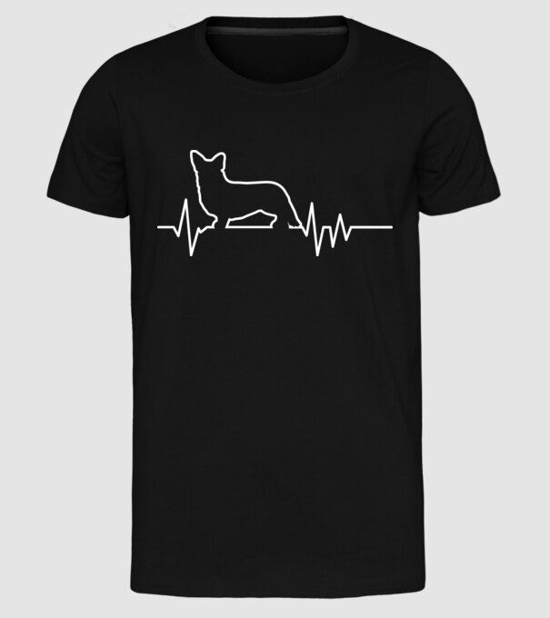 Heartbeat line Corgie model negru pe tricou