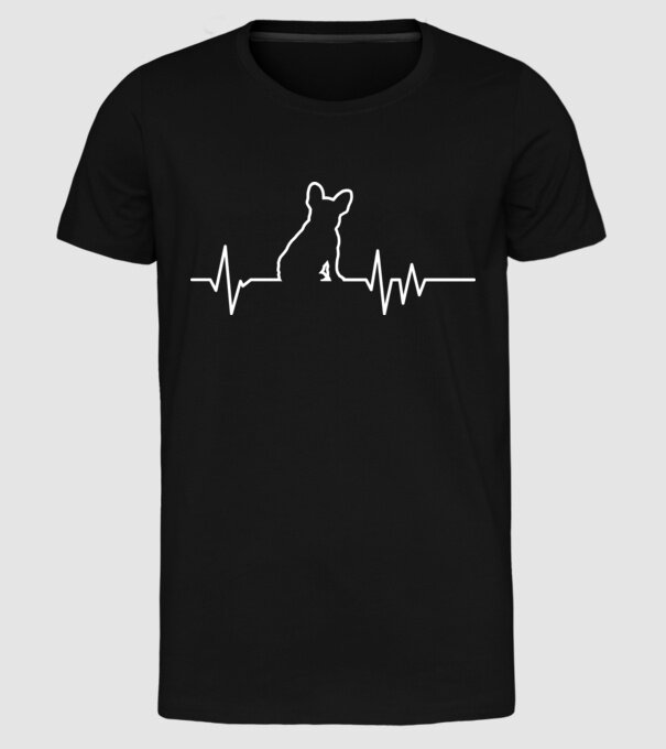 Heartbeat line Francia Bulldog model negru pe tricou