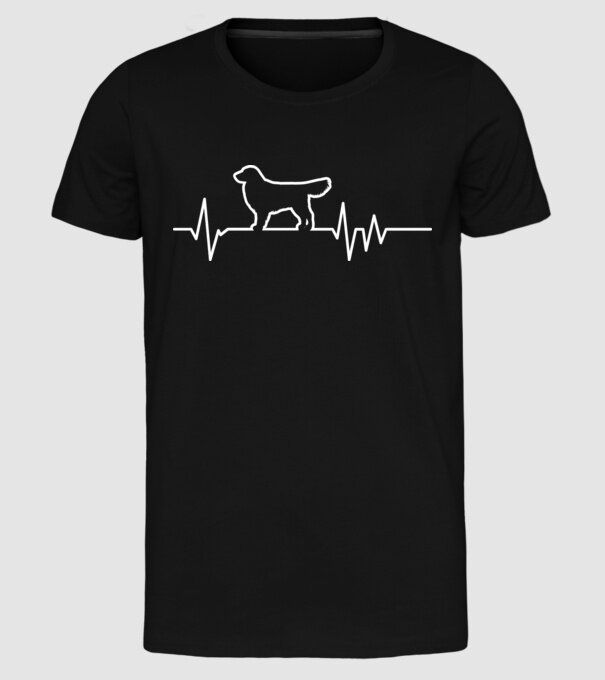 Heartbeat line Golden Retriever model negru pe tricou