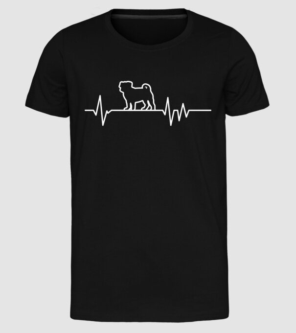 Heartbeat line Mops model negru pe tricou