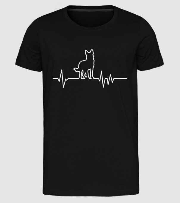 Heartbeat line Ciobănesc german model negru pe tricou