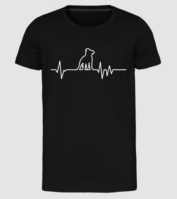 Heartbeat line Staffordshire Terrier model negru pe tricou