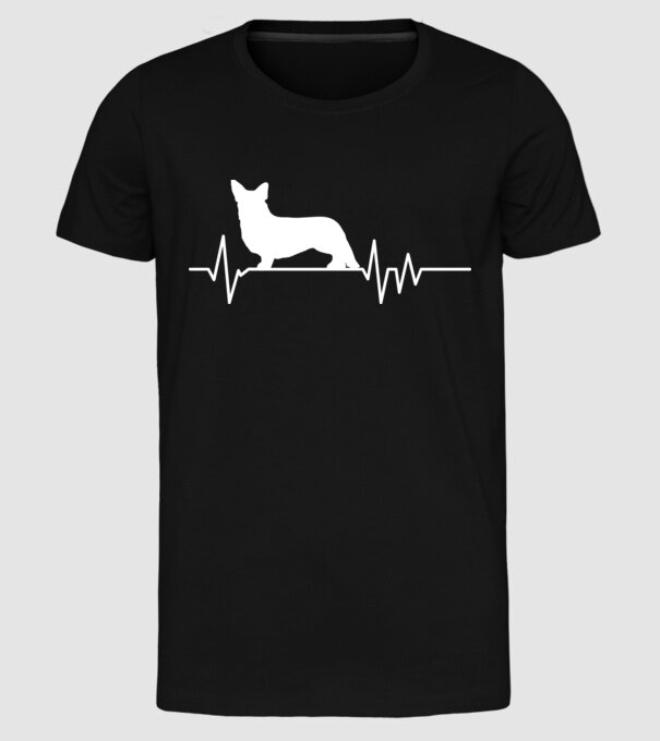 Heartbeat silueta Corgie model negru pe tricou