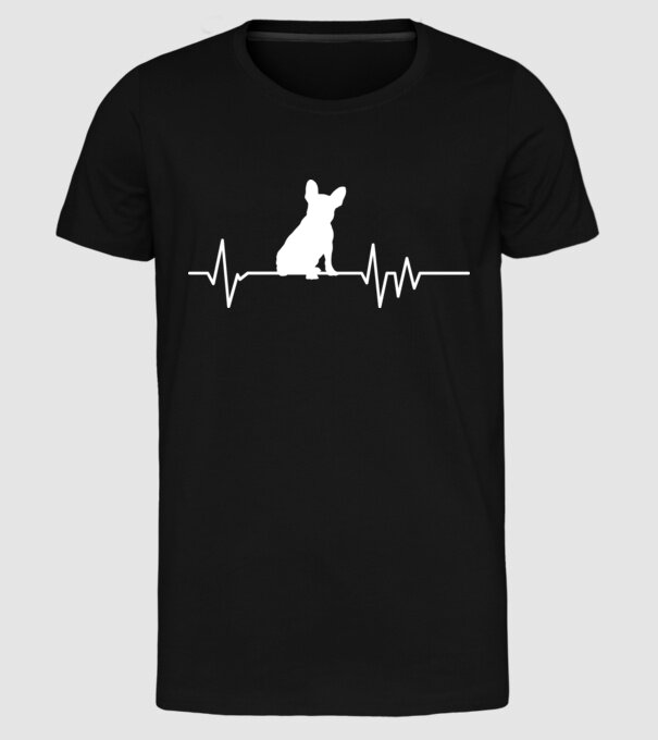 Heartbeat siluetă Bulldog francez model negru pe tricou