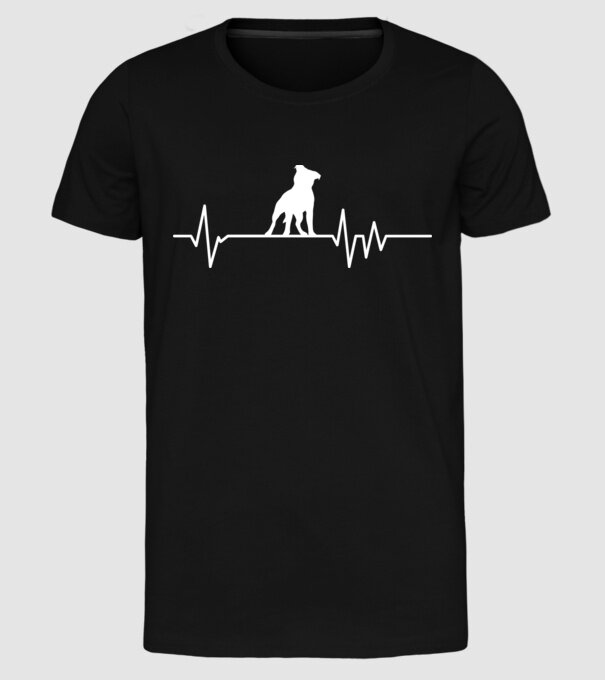 Heartbeat silueta Staffordshire terrier model negru pe tricou