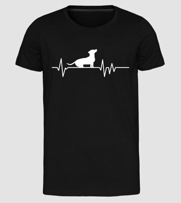 Heartbeat silueta Teckel model negru pe tricou