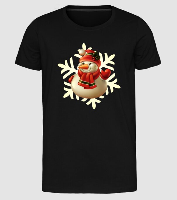 Om de zăpadă Moș Crăciun model negru pe tricou