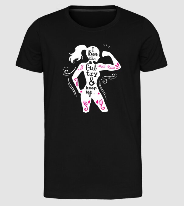 i run like a girl model negru pe tricou