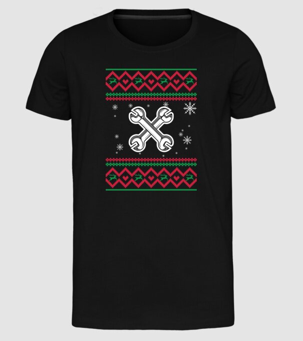 Model tricotat de Crăciun - mecanic auto model negru pe tricou