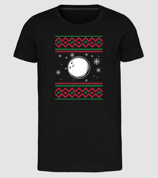 Model tricotat de Crăciun - bowling model negru pe tricou