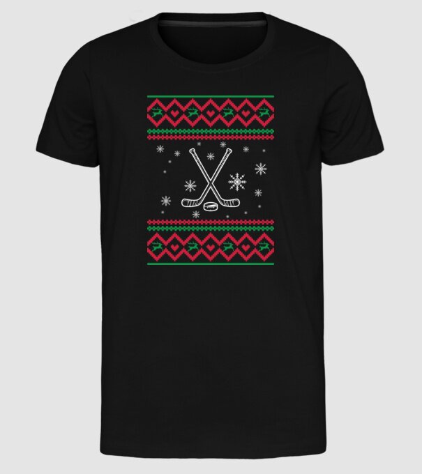 Model tricotat de Crăciun - hochei model negru pe tricou
