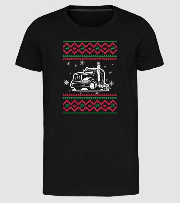 Model tricotat de Crăciun - camion model negru pe tricou
