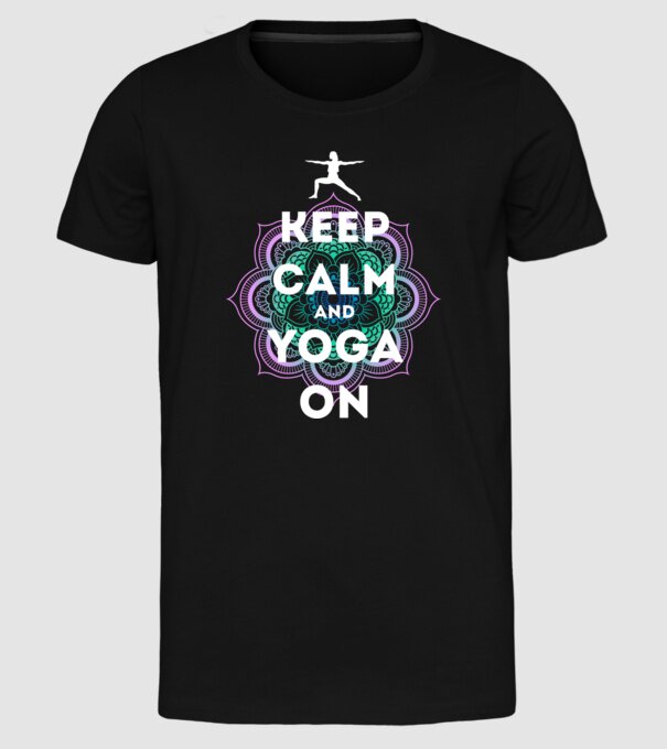 keepcalm yoga white model negru pe tricou