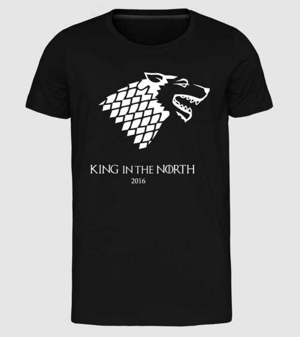 King in The North Wolf model negru pe tricou