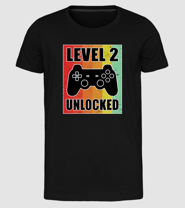 level 2 unlocked retro gamer model negru pe tricou