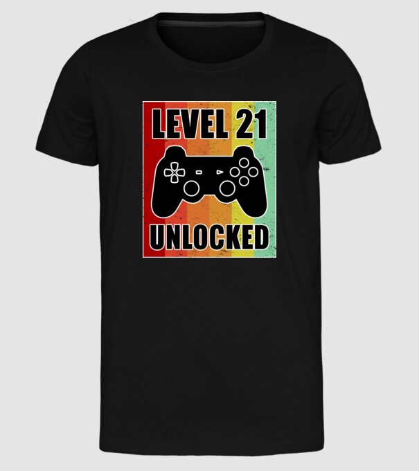 level 21 unlocked retro gamer model negru pe tricou